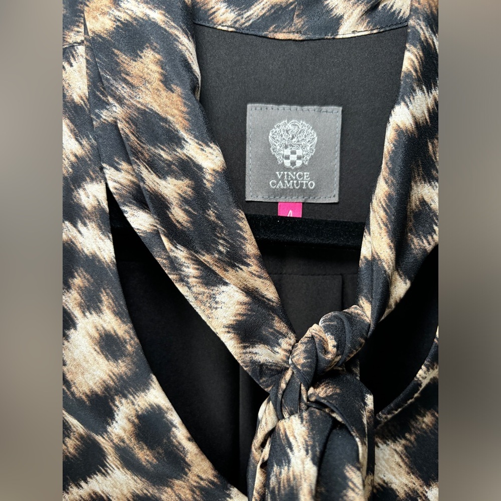 Vince Camuto Women's Leopard Animal Print Tie-Neck Belted Shirt Dress Size 4 - Picture 7 of 14